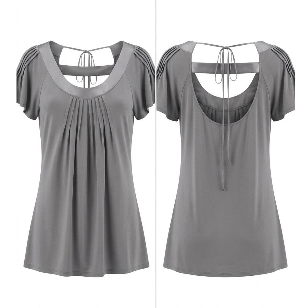 Arden B 100% Silk Gray Ruffle Pleated Scoop Neck Blouse Women Size M